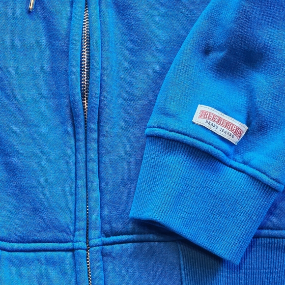 True Religion Bright Blue Zip Up Hoodie Medium - Picture 3 of 4